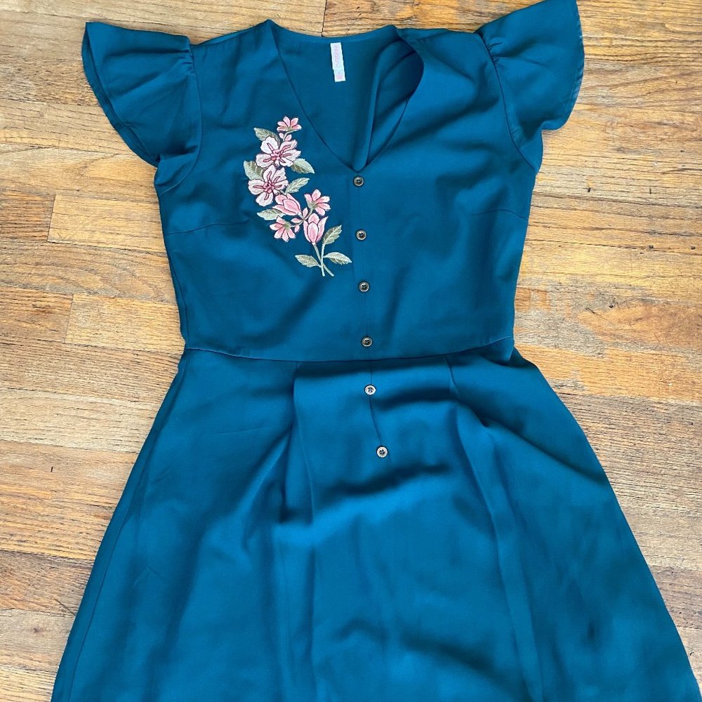 Dark Teal Embroidered Dress